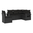 Afuera Living Contemporary Synthetic Poly Rattan 5 Piece  Sofa Set in Black