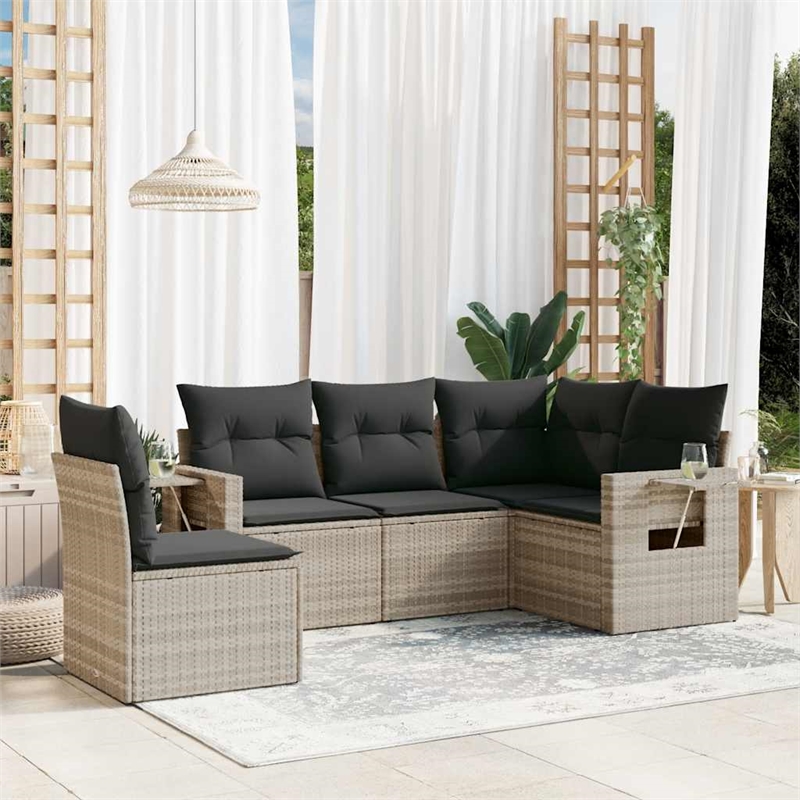 Afuera Living Contemporary 5 Piece Poly Rattan Sofa Set in Gray