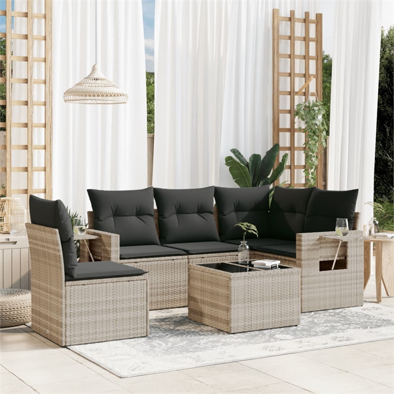 Afuera Living Contemporary 6 Piece Poly Rattan Large Sofa Set in Gray
