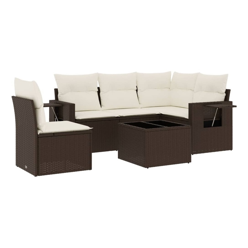 Afuera Living Contemporary 6 Piece Poly Rattan Sofa Set in Brown/Cream