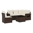 Afuera Living Contemporary 6 Piece Poly Rattan Sofa Set in Brown/Cream