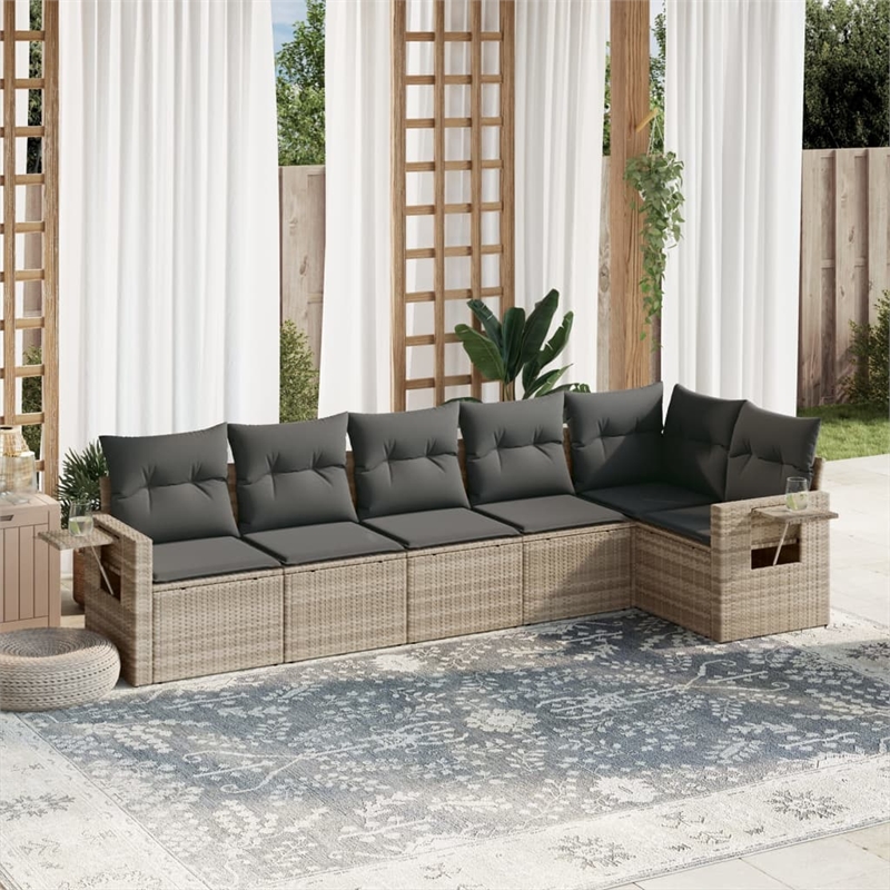 Afuera Living Contemporary 6 Piece Poly Rattan Sofa Set in Gray