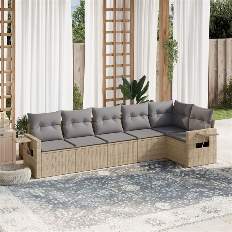 Afuera Living Contemporary 6 Piece Poly Rattan Sofa Set in Beige