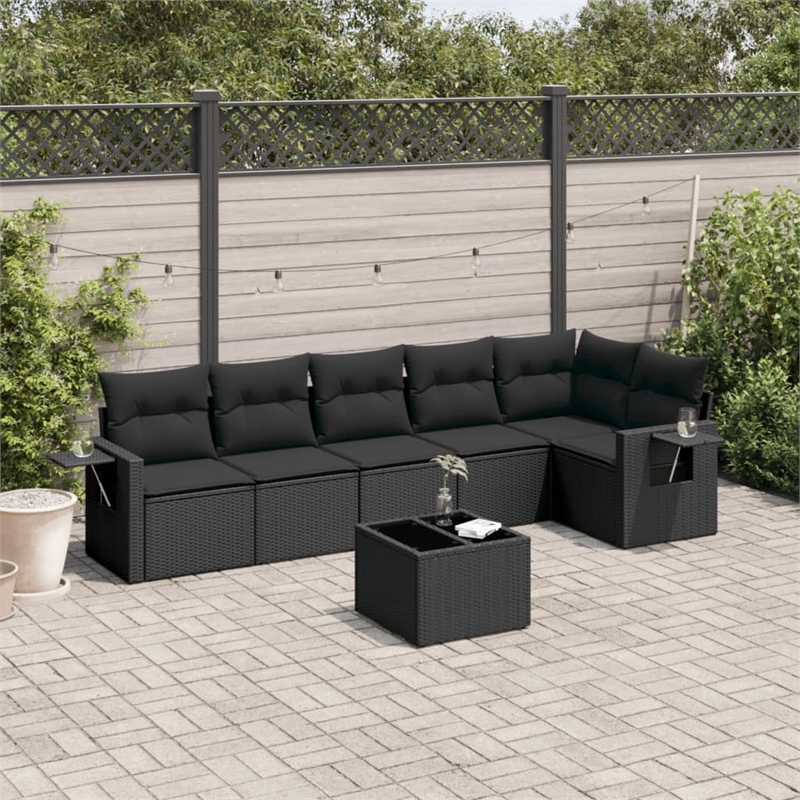 Afuera Living Contemporary 7 Piece Poly Rattan Furniture Set in Black