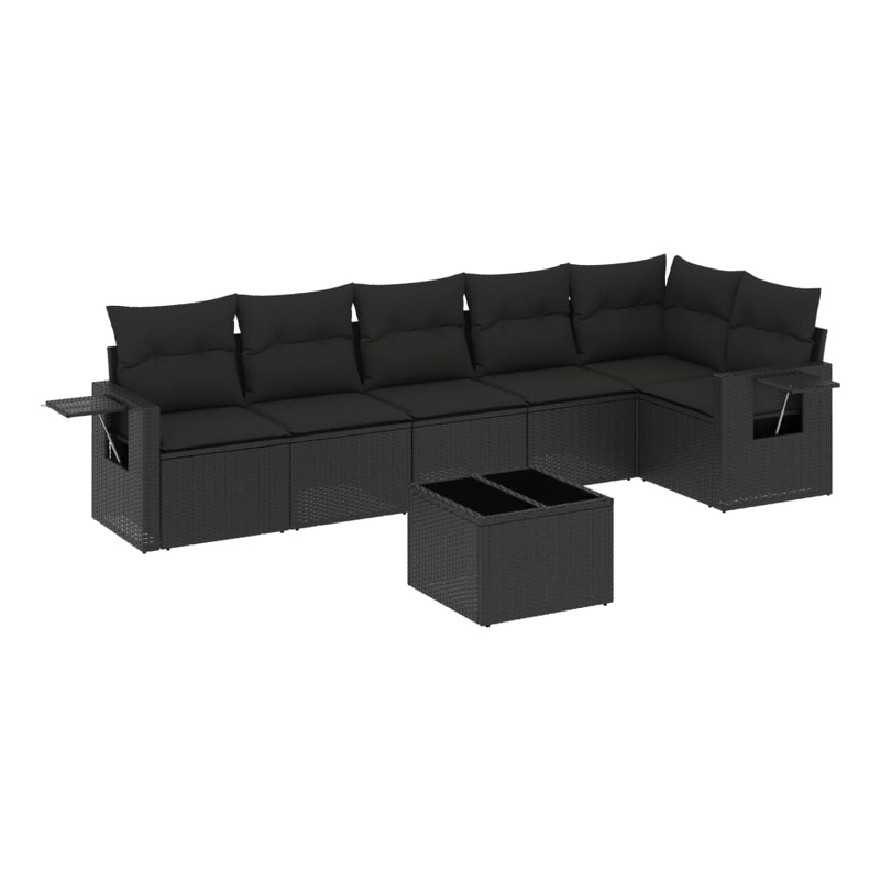 Afuera Living Contemporary 7 Piece Poly Rattan Furniture Set in Black