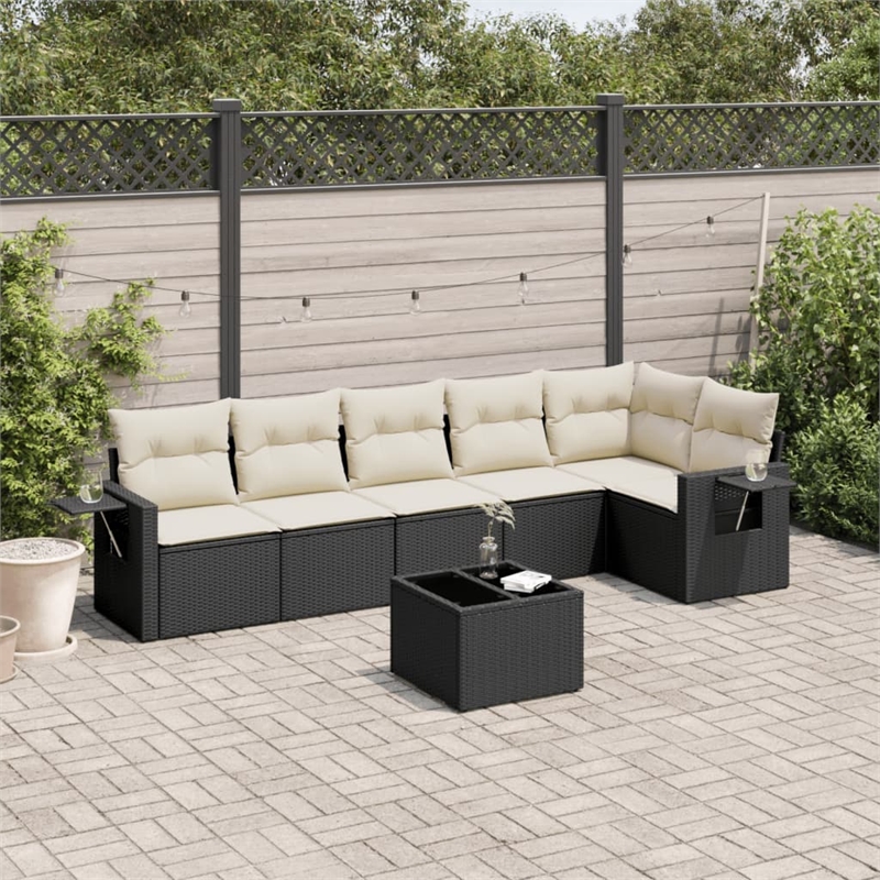 Afuera Living Contemporary 7 Piece Poly Rattan Large Sofa Set in Black