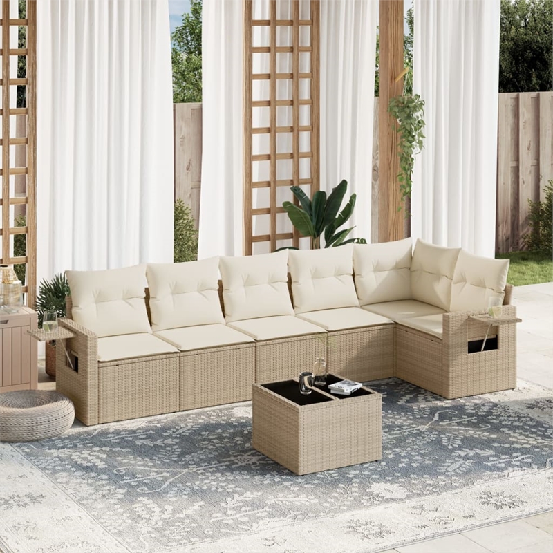 Afuera Living Contemporary 7 Piece Poly Rattan Sofa Set in Beige