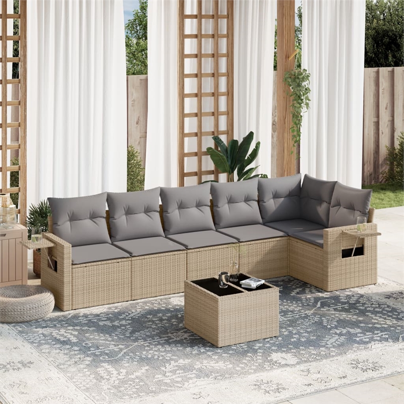 Afuera Living Contemporary 7 Piece Poly Rattan Sofa Set in Beige
