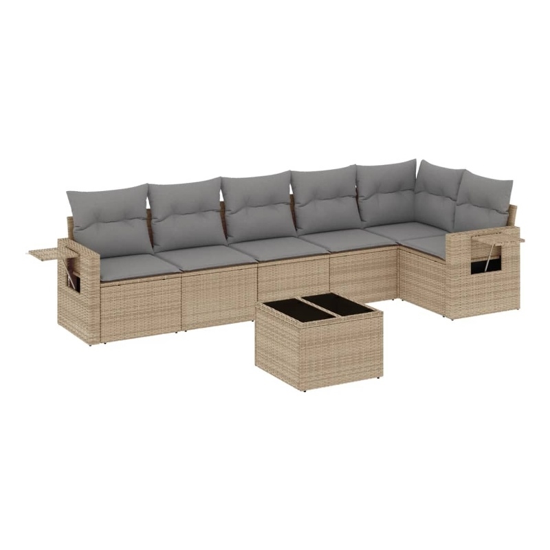 Afuera Living Contemporary 7 Piece Poly Rattan Sofa Set in Beige