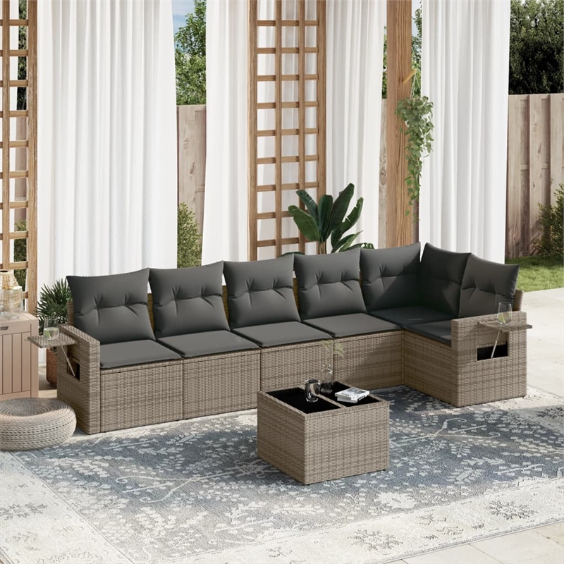 Afuera Living Contemporary 7 Piece Poly Rattan Sofa Set in Gray