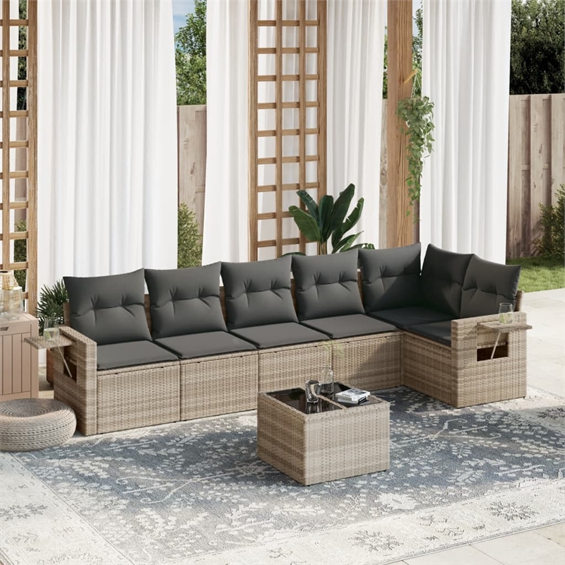 Afuera Living Contemporary Synthetic Poly Rattan 7 Piece Large Sofa Set in Gray