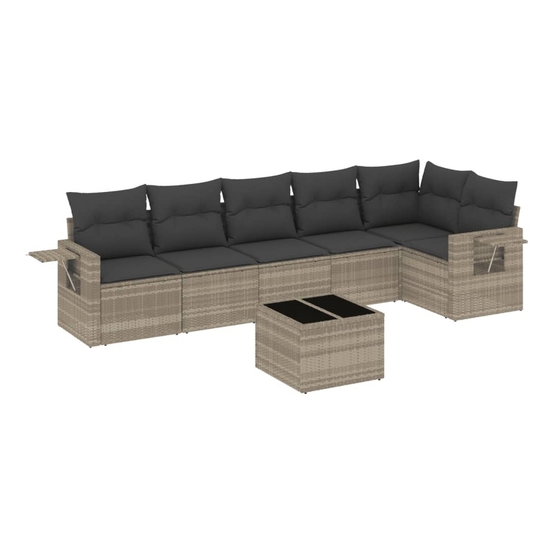 Afuera Living Contemporary Synthetic Poly Rattan 7 Piece Large Sofa Set in Gray