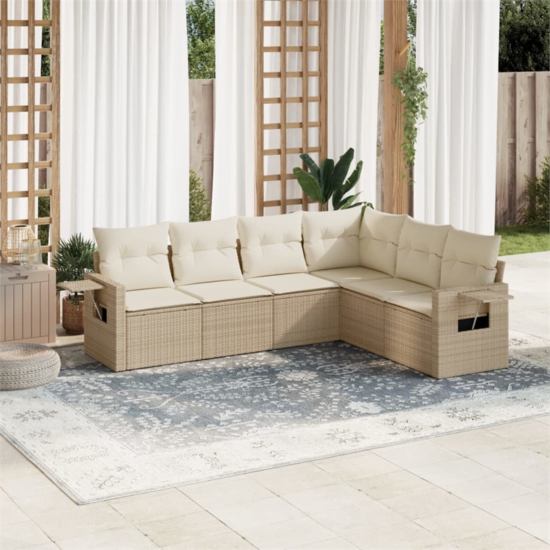 Afuera Living Contemporary 6 Piece Poly Rattan Large Sofa Set in Beige