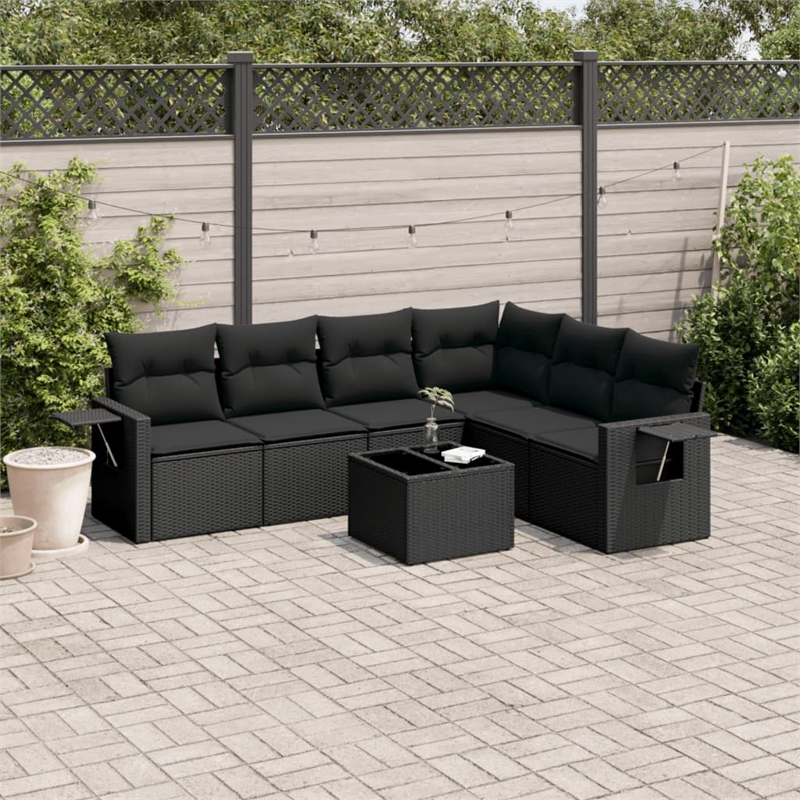 Afuera Living Contemporary 7 Piece Poly Rattan Large Sofa Set in Black