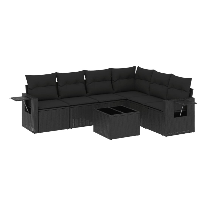 Afuera Living Contemporary 7 Piece Poly Rattan Large Sofa Set in Black