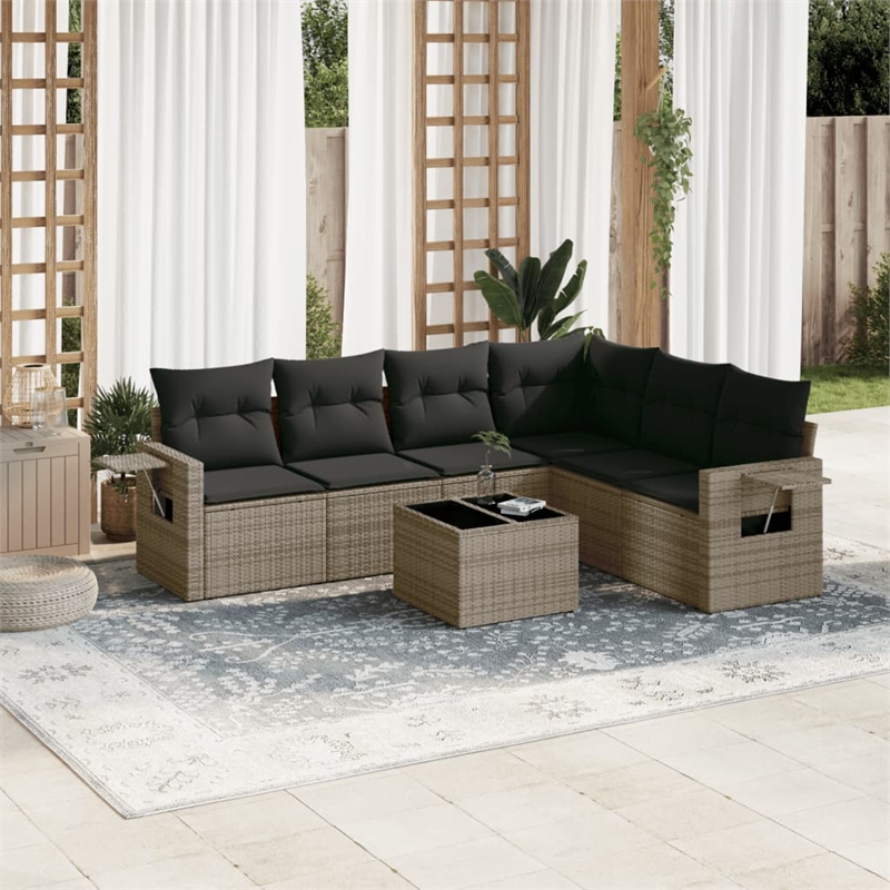 Afuera Living Contemporary 7 Piece Poly Rattan Sofa Set in Gray