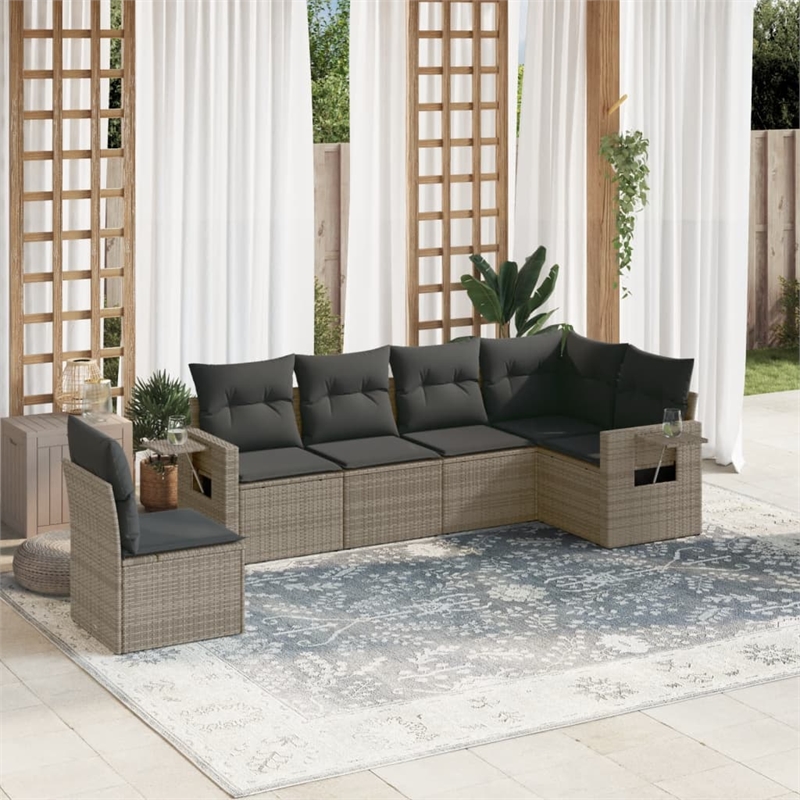 Afuera Living Contemporary Rattan 6 Piece Large Sofa Set in Gray