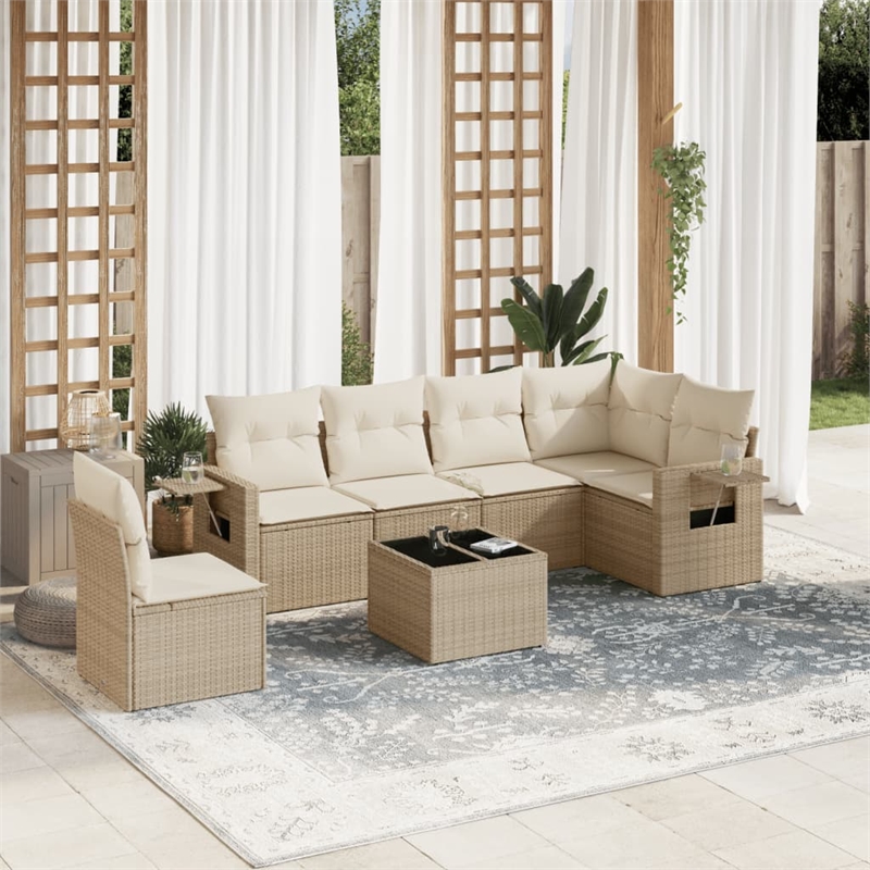 Afuera Living Contemporary 7 Piece Poly Rattan Sofa Set in Beige
