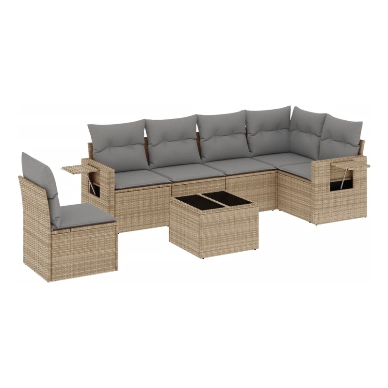 Afuera Living Contemporary 7 Piece Poly Rattan Sofa Set in Gray/Beige