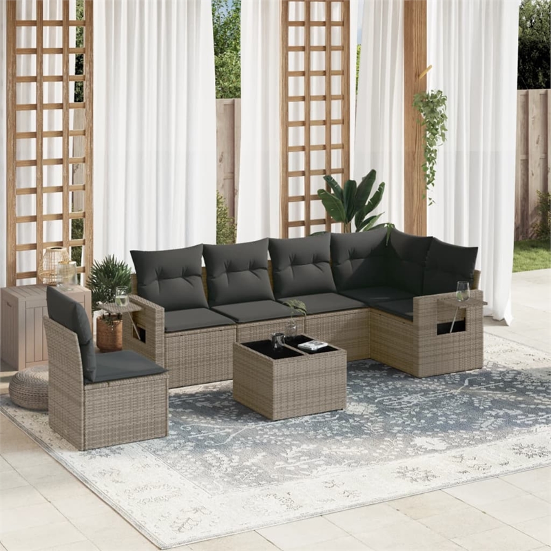Afuera Living Contemporary 7 Piece Poly Rattan Large Sofa Set in Gray