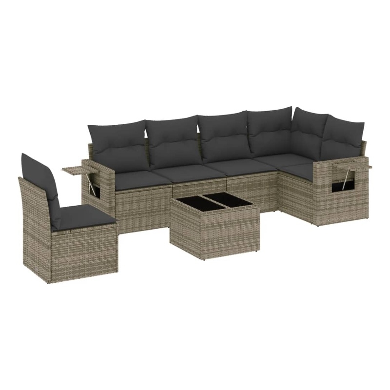 Afuera Living Contemporary 7 Piece Poly Rattan Large Sofa Set in Gray