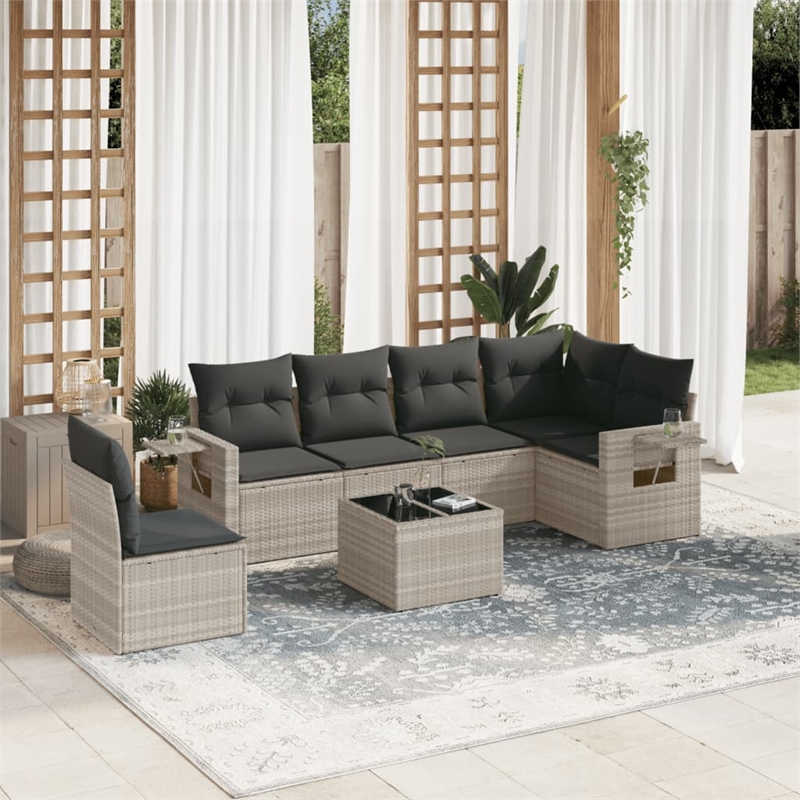 Afuera Living Contemporary 7 Piece Poly Rattan Sofa Set in Gray