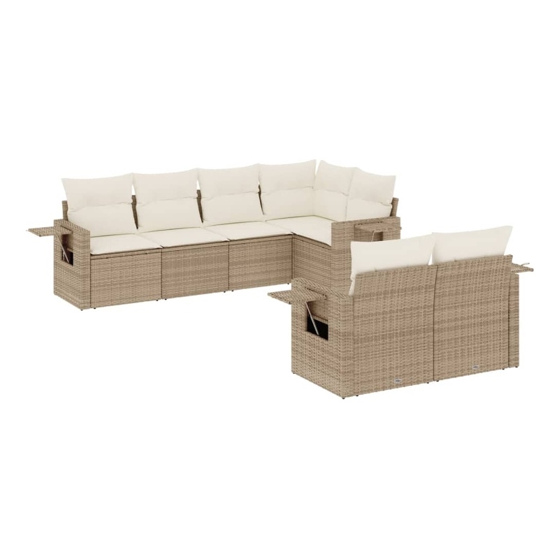 Afuera Living Contemporary Synthetic Poly Rattan 7 Piece  Sofa Set in Beige