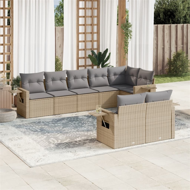 Afuera Living Contemporary Synthetic Poly Rattan 8 Piece Sofa Set in Beige