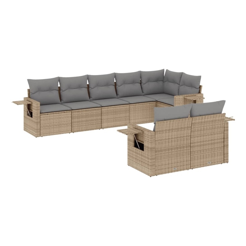 Afuera Living Contemporary Synthetic Poly Rattan 8 Piece Sofa Set in Beige