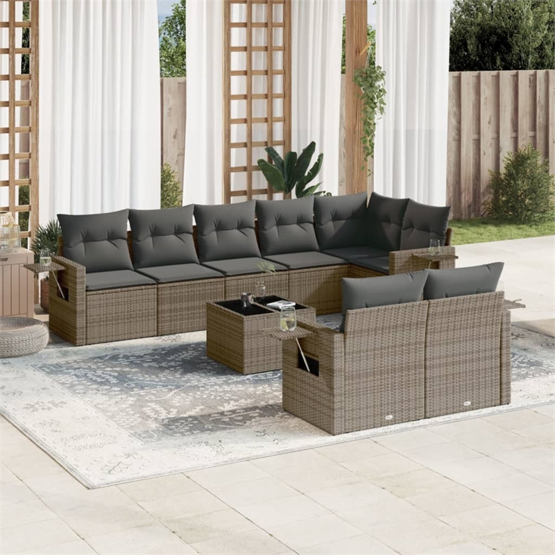 Afuera Living Contemporary Synthetic Poly Rattan 9 Piece Sofa Set in Gray