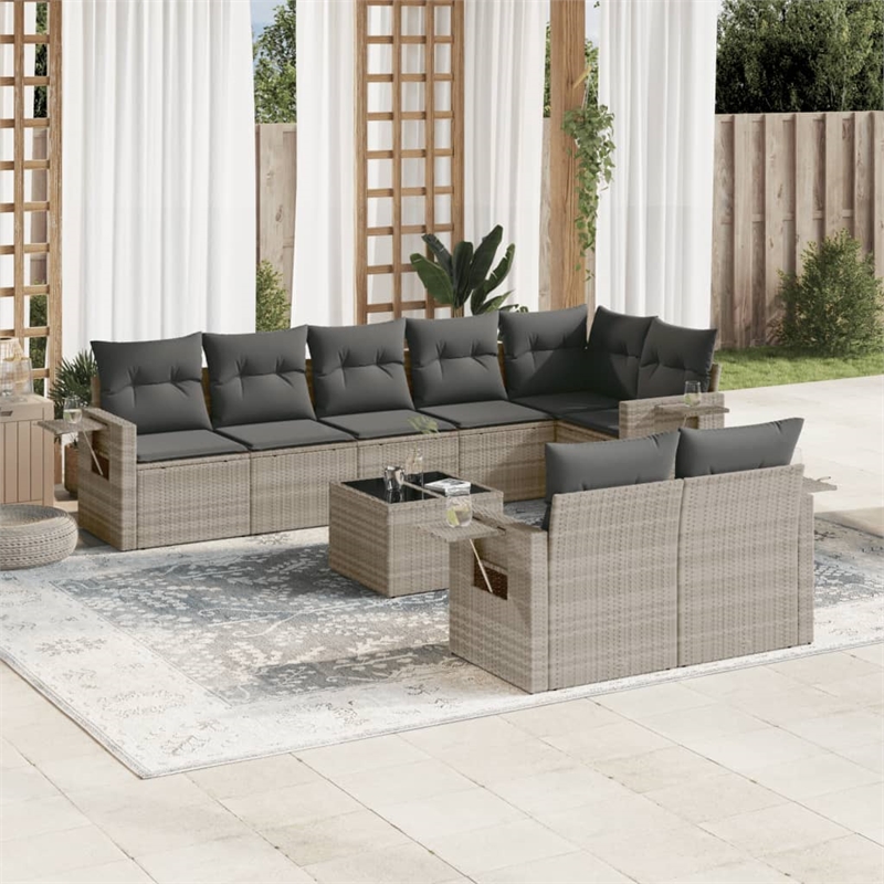 Afuera Living Contemporary 9 Piece Poly Rattan Sofa Set in Gray