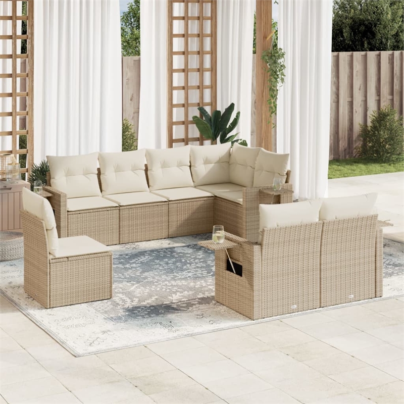 Afuera Living Contemporary 8 Piece Poly Rattan Large Sofa Set in Beige