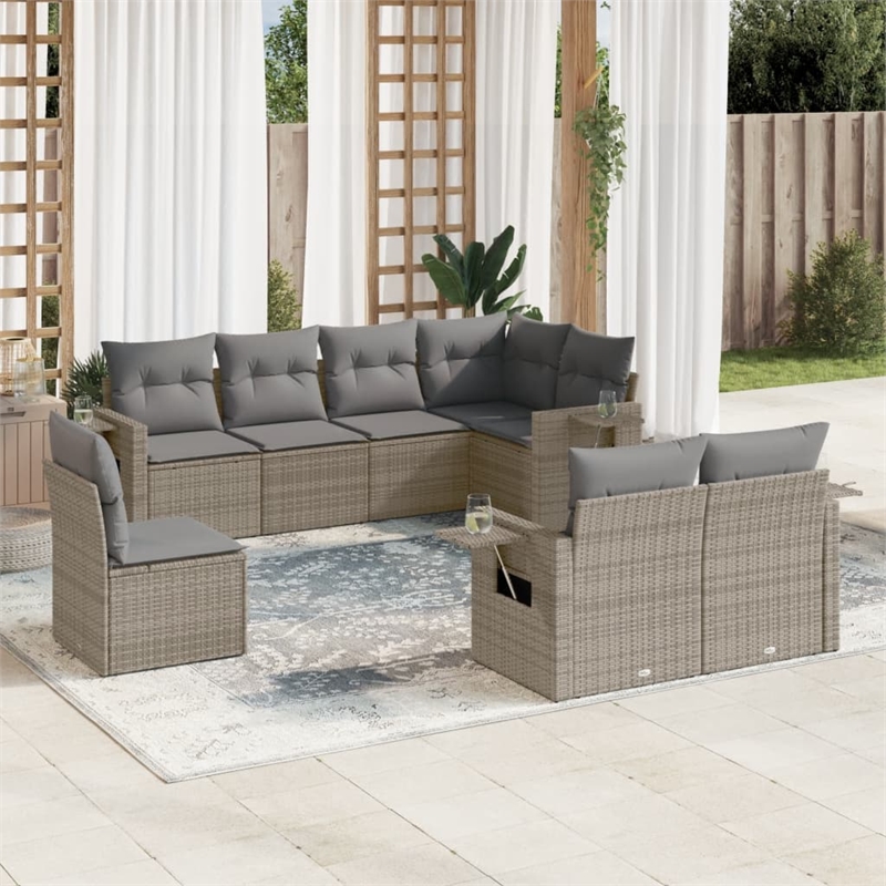 Afuera Living Contemporary 8 Piece Poly Rattan Sofa Set in Gray