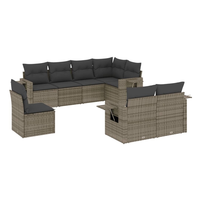 Afuera Living Contemporary 8 Piece Poly Rattan Sofa Set in Gray