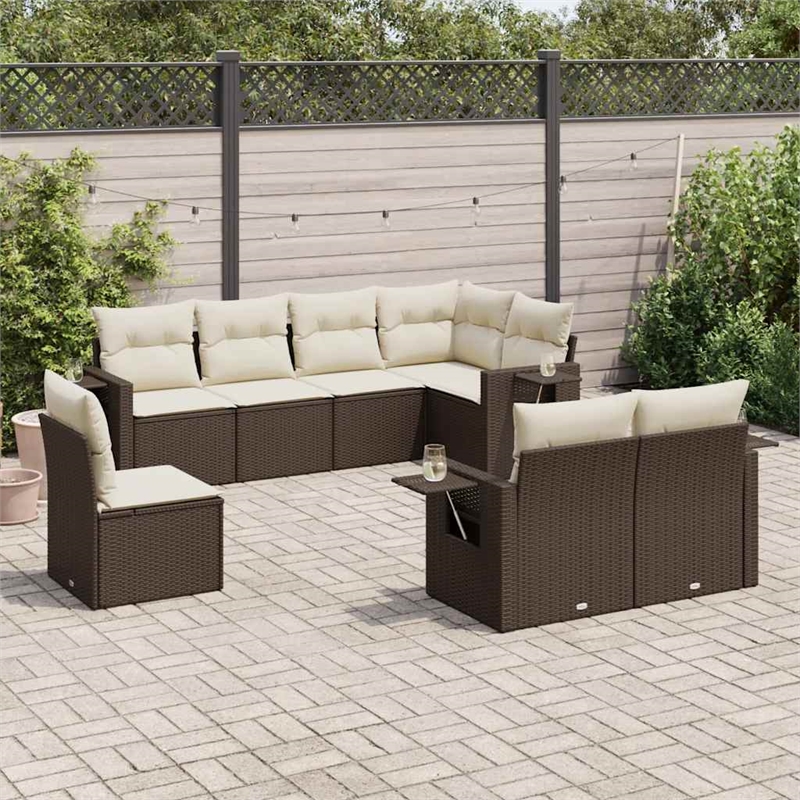 Afuera Living Contemporary 8 Piece Poly Rattan Sofa Set in Brown/Cream