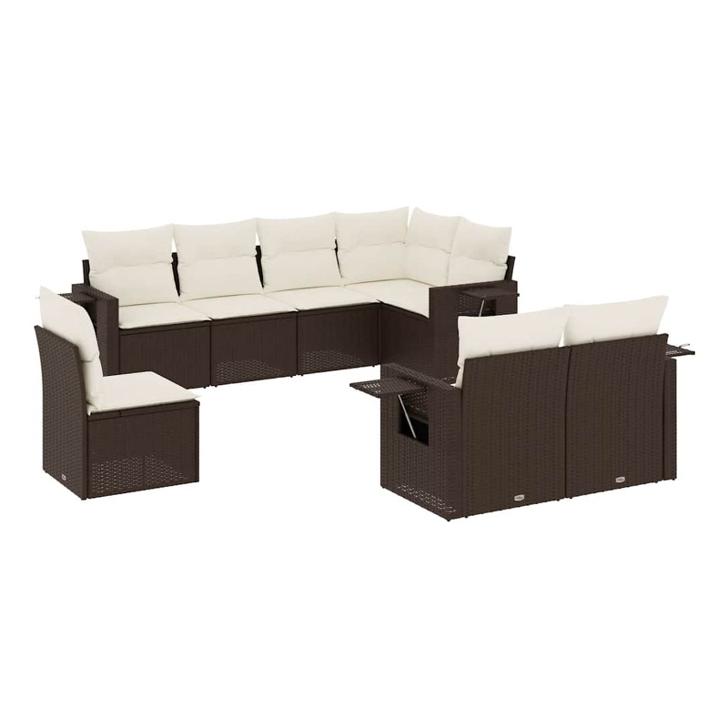 Afuera Living Contemporary 8 Piece Poly Rattan Sofa Set in Brown/Cream