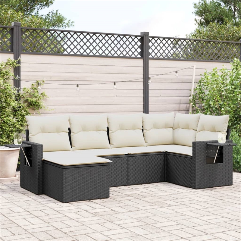 Afuera Living 6 Piece Poly Rattan Large Sofa Set in Black/Cream