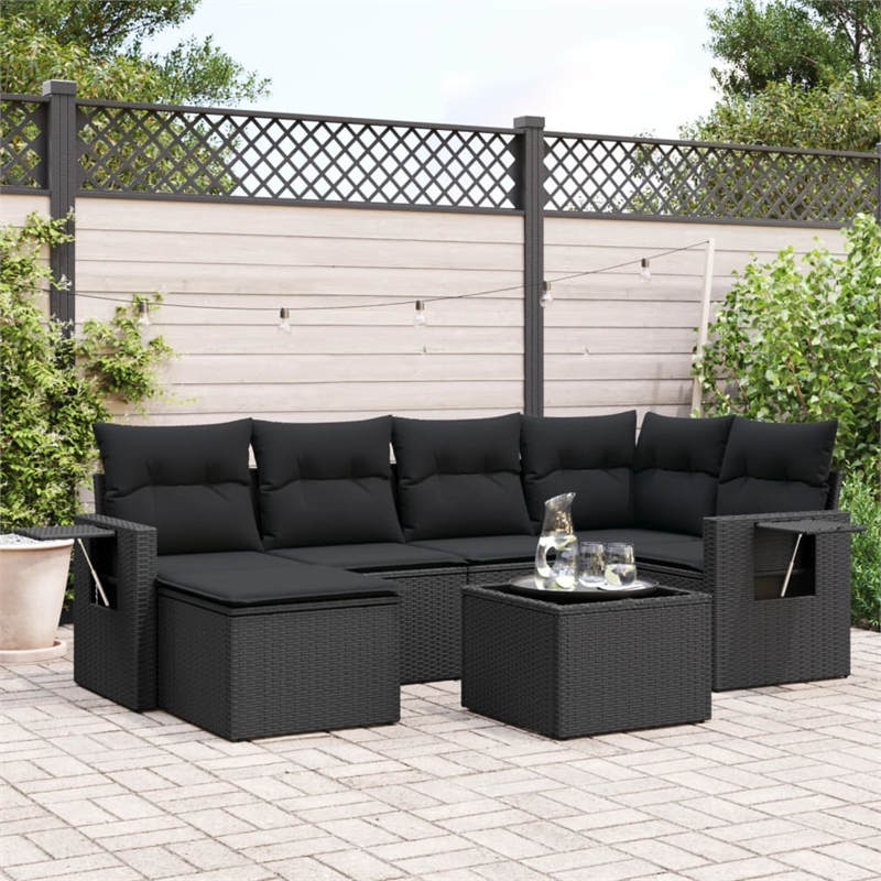 Afuera Living Contemporary Synthetic Poly Rattan 7 Piece  Sofa Set in Black