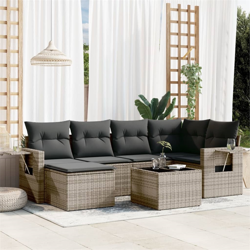 Afuera Living Contemporary Synthetic Poly Rattan 7 Piece  Sofa Set in Gray