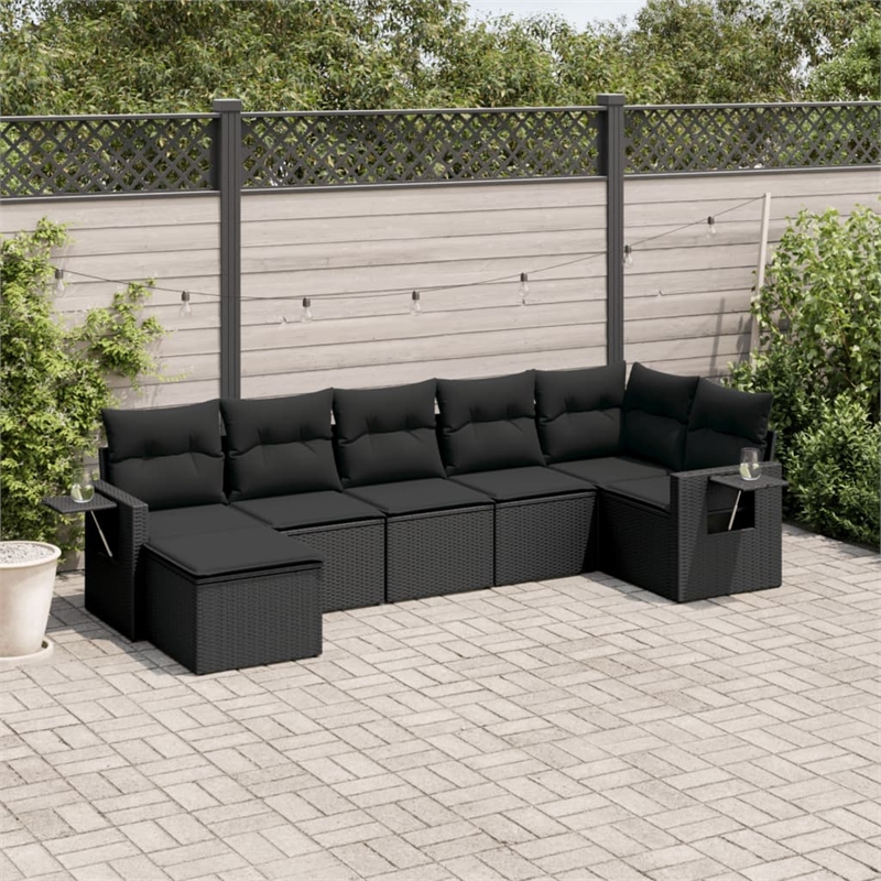 Afuera Living Contemporary 7 Piece Poly Rattan Sofa Set in Black