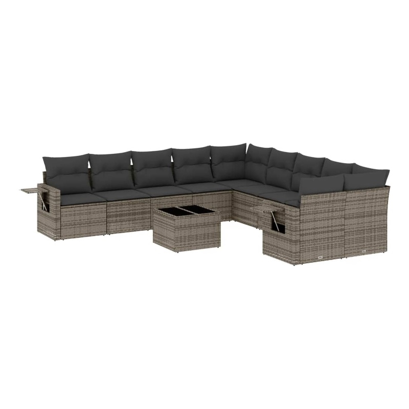 Afuera Living Contemporary Synthetic Poly Rattan 11 Piece Large Sofa Set in Gray