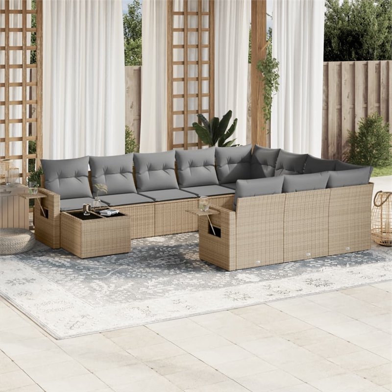 Afuera Living Contemporary Synthetic Poly Rattan 11 Piece  Sofa Set in Beige