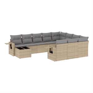 Afuera Living Contemporary Synthetic Poly Rattan 11 Piece  Sofa Set in Beige