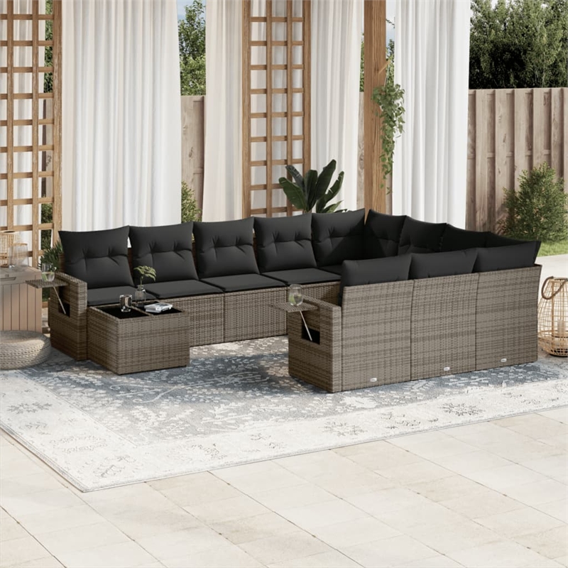 Afuera Living Contemporary 11 Piece Poly Rattan Sofa Set in Gray