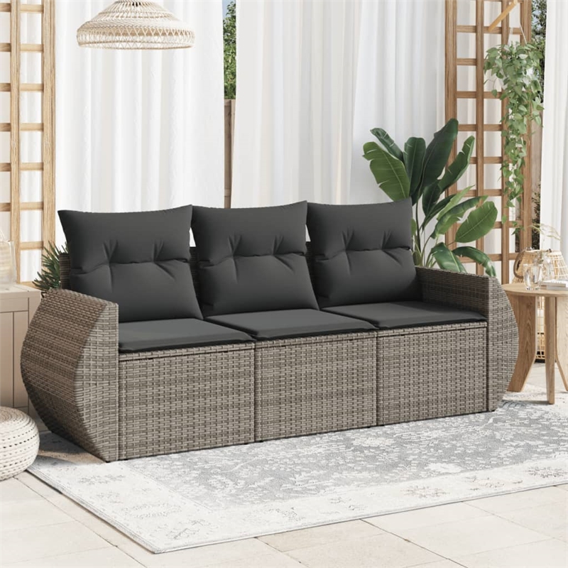 Afuera Living Contemporary 3 Piece Poly Rattan Sofa Set in Gray
