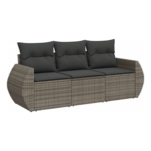 Afuera Living Contemporary 3 Piece Poly Rattan Sofa Set in Gray