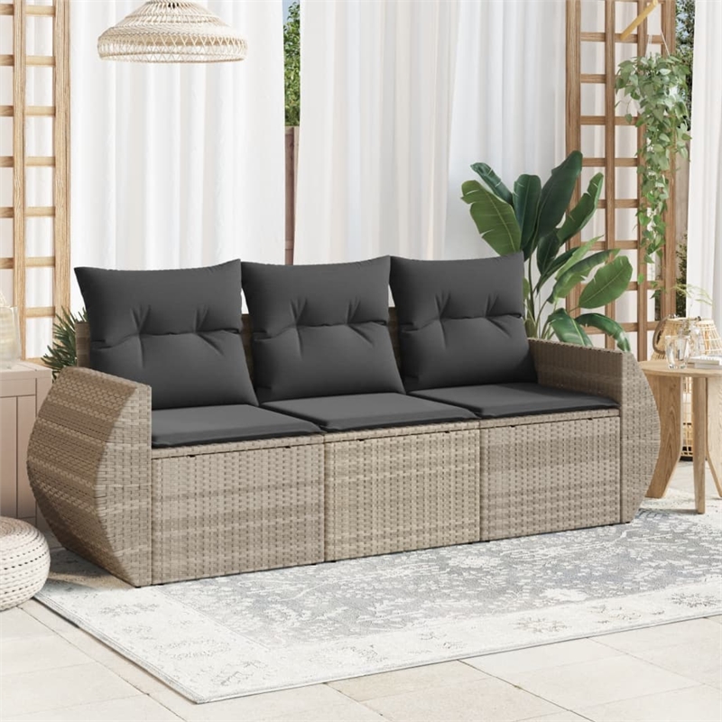 Afuera Living Contemporary 3 Piece Poly Rattan Sofa Set in Gray