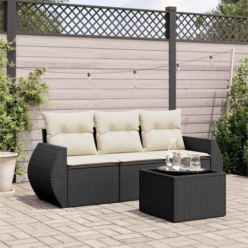 Afuera Living Contemporary 4 Piece Poly Rattan Sofa Set in Black/Cream