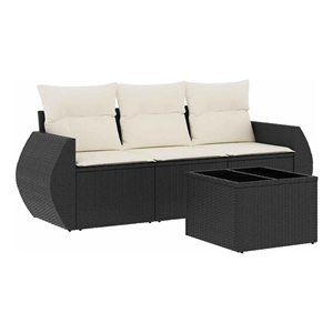Afuera Living Contemporary 4 Piece Poly Rattan Sofa Set in Black/Cream