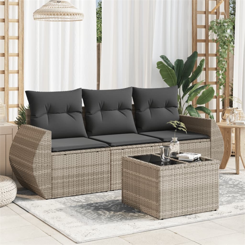 Afuera Living Contemporary Synthetic Poly Rattan 4 Piece  Sofa Set in Gray